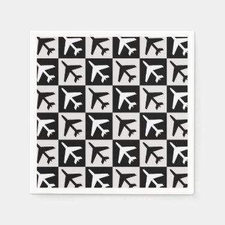 Geometric Black White Aviation Jets Airplane Napkin