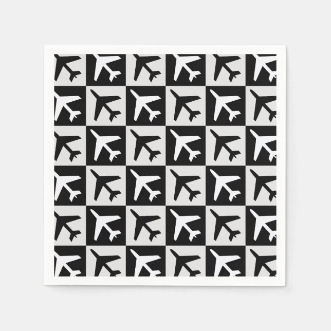 Geometric Black White Aviation Jets Airplane Napkin (Front)