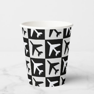 Geometric Black White Aviation Jets Airplane Paper Cups
