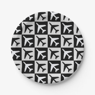 Geometric Black White Aviation Jets Airplane Paper Plate