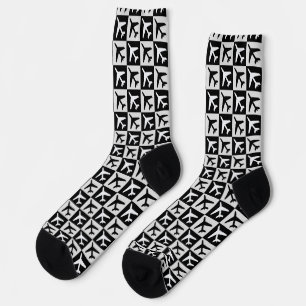 Geometric Black White Aviation Jets Airplane Socks