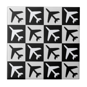 Geometric Black White Aviation Jets Airplane Tile
