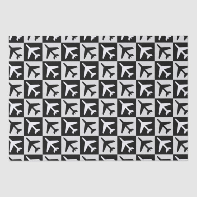 Geometric Black White Aviation Jets Airplane Tissue Paper (Front)