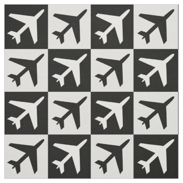 Geometric Black White Flying Jets Airplane Fabric (Swatch)