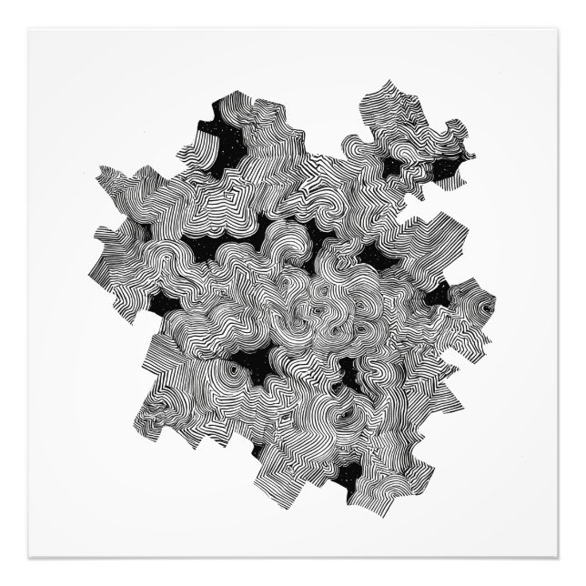 Geometric Black White Fractal Pattern Drawing Photo Print (Front)