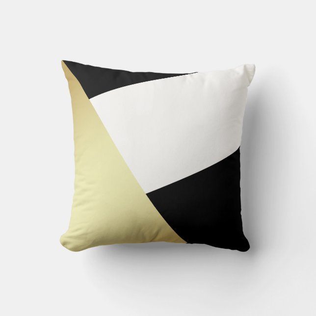 Geometric Black, White & Metallic Gold Throw Pillow (Front)