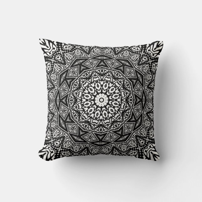Geometric Black+White Modern Batik Cushion (Front)
