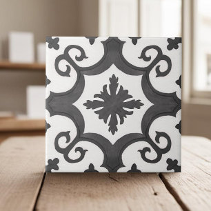 Geometric black white moroccan mediterranean style tile