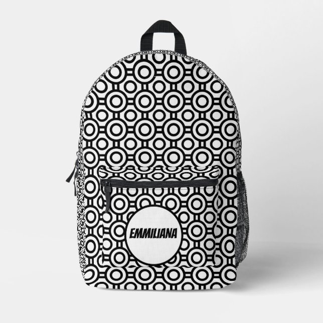 Geometric Black &white polka dots printed backpack (Front)