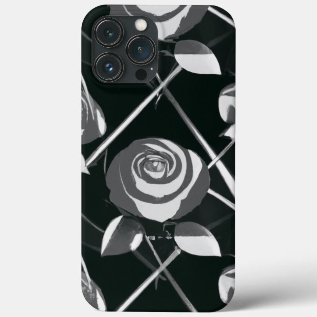 Geometric Black & White Rose Pattern Case-Mate iPhone Case (Back)