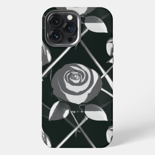 Geometric Black & White Rose Pattern iPhone Case (Back)