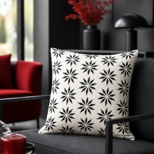 Geometric Black & White Star Pattern Throw Pillow