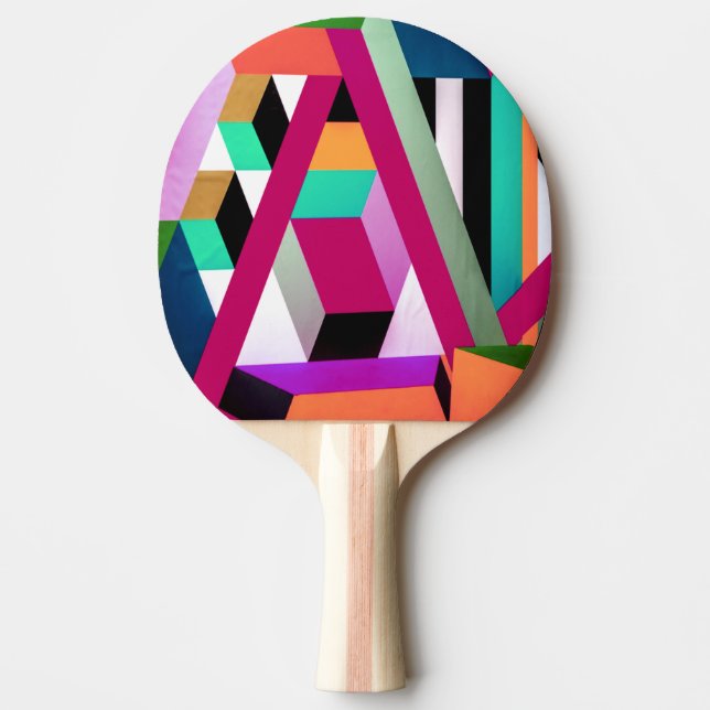 Geometric Block Art Bright Colourful Trendy Ping Pong Paddle (Front)