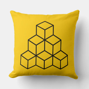 Geometric Blocks - Black on Amber Throw Pillow