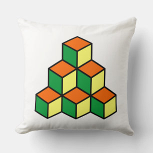 Geometric Blocks - Green Orange and Yellow Throw Pillow