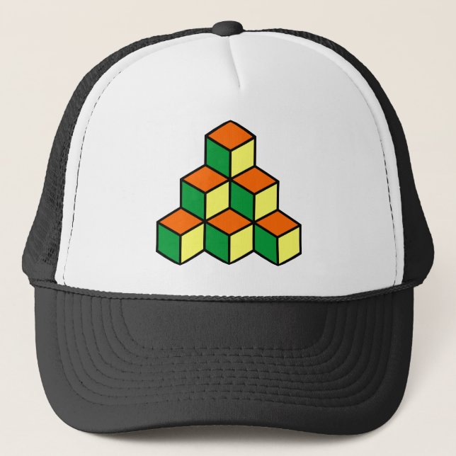 Geometric Blocks - Green Orange and Yellow Trucker Hat (Front)