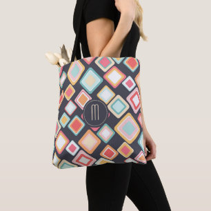 Geometric Blocks Retro Pattern Monogram Tote Bag
