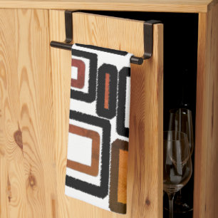 Geometric Blocks Rust Black Brown Kitchen Towel