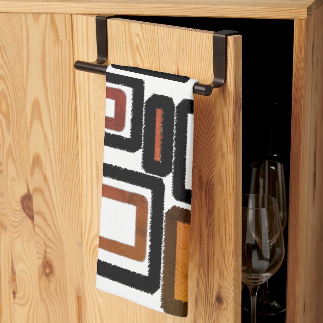 Geometric Blocks Rust Black Brown  Kitchen Towel (Thirds Fold)