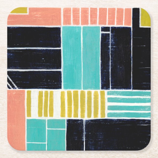 Geometric Blocks Square Paper Coaster (Front)