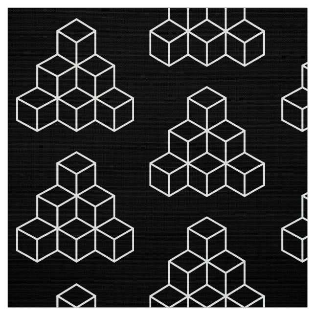 Geometric Blocks - White on Black Fabric (Swatch)