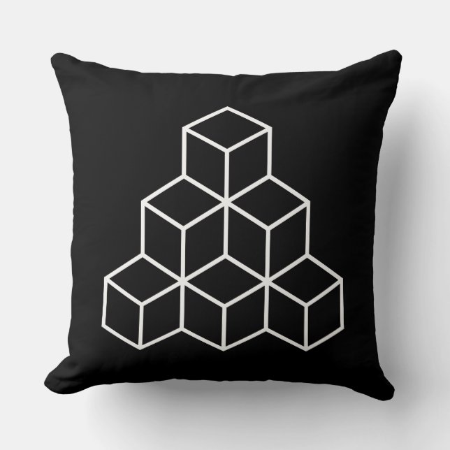 Geometric Blocks - White on Black Throw Pillow (Front)