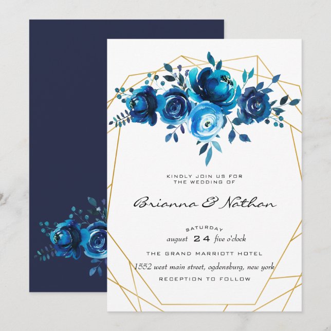 Geometric Blue Alabaster Wedding Invitation (Front/Back)