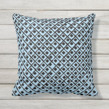 Geometric Blue and Black Squares Outdoor Pillow