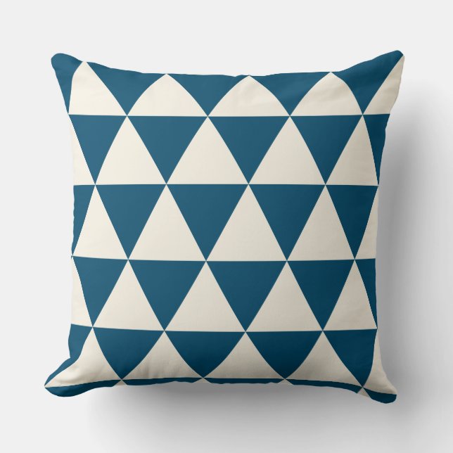 Geometric Blue and Ivory White Modern Cushion (Front)