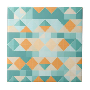 Geometric blue and orange pattern tile