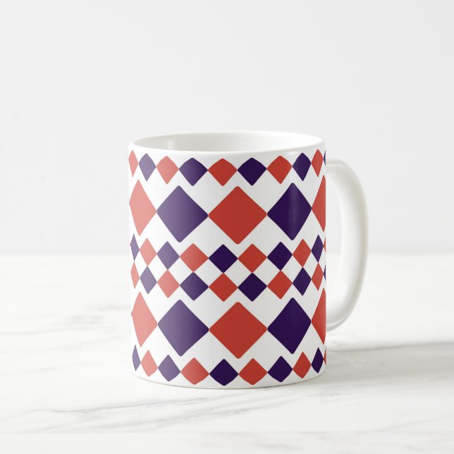 Geometric blue and red squares coffee mug (Front Right)