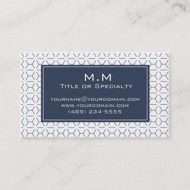 Geometric blue and white light business card (Front)