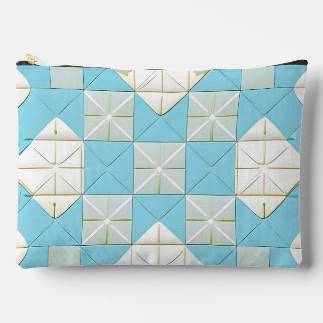 Geometric Blue and White Pattern Accessory Pouch (Front)