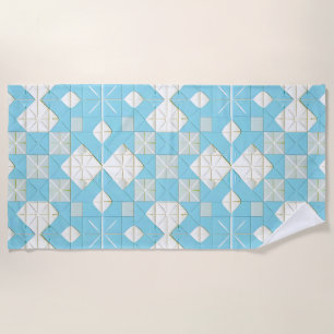 Geometric Blue and White Pattern Beach Towel