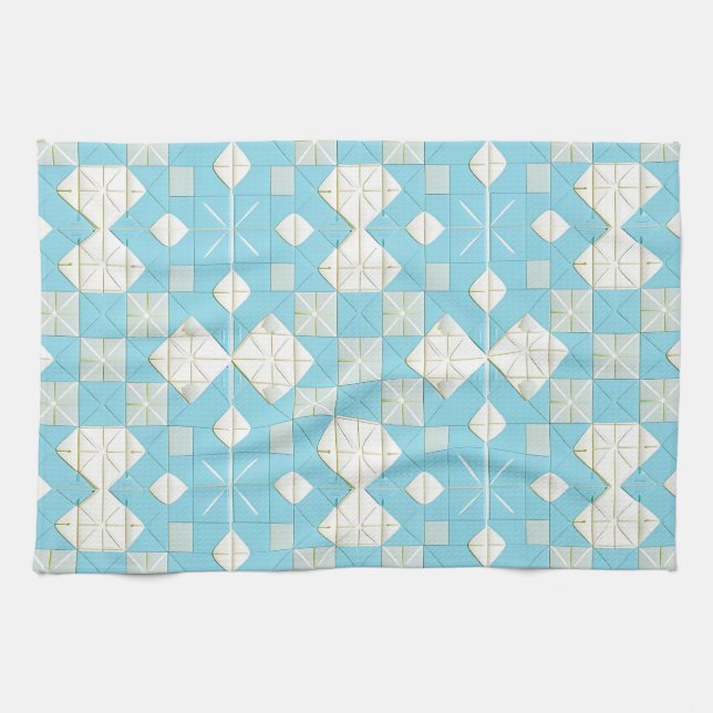 Geometric Blue and White Pattern Kitchen Towel (Horizontal)