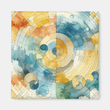 Geometric Blue and Yellow Watercolor Abstract