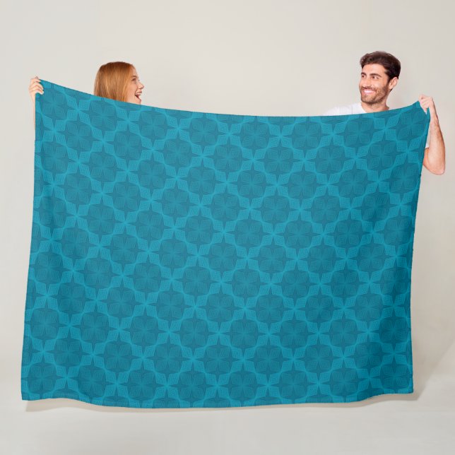 Geometric blue art deco fleece blanket (In Situ)