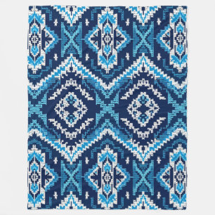 Geometric Blue Aztec Knitted Art Fleece Blanket