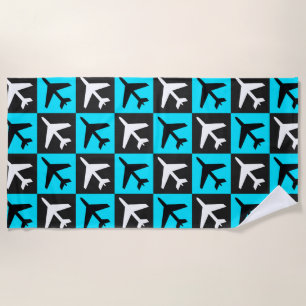 Geometric Blue Black Aviation Jets Airplane Beach Towel