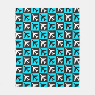 Geometric Blue Black Aviation Jets Airplane Fleece Blanket