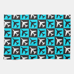 Geometric Blue Black Aviation Jets Airplane Kitchen Towel