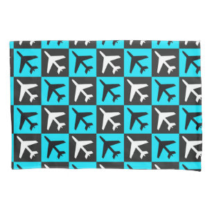 Geometric Blue Black Aviation Jets Airplane Pillowcase