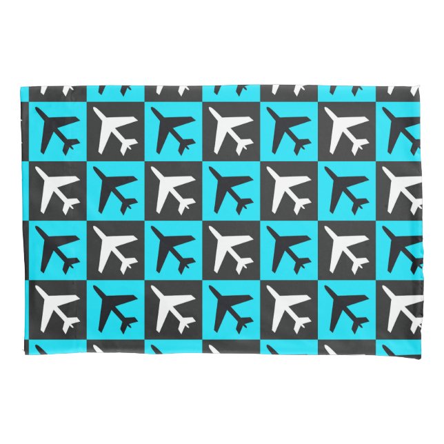 Geometric Blue Black Aviation Jets Airplane Pillowcase (Front)