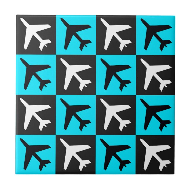 Geometric Blue Black Aviation Jets Airplane Tile (Front)