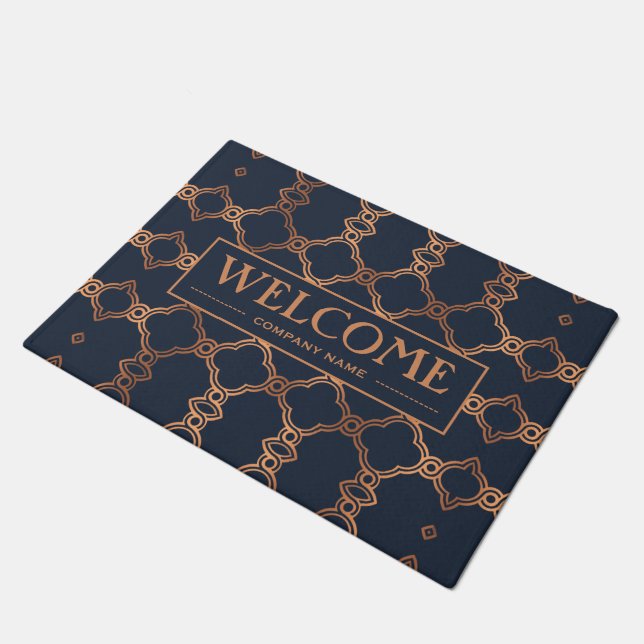 Geometric Blue Company Name, Welcome Doormat (Angled)