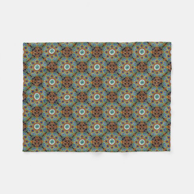 Geometric blue green and tan Fleece Blanket (Front (Horizontal))