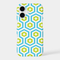 Geometric Blue Green Hexagon & Cross Pattern