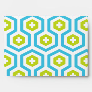 Geometric Blue Green Hexagon & Cross Pattern Envelope