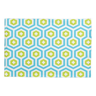 Geometric Blue Green Hexagon & Cross Pattern Pillowcase