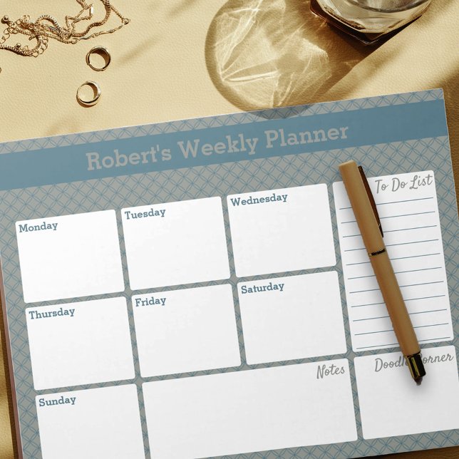 Geometric Blue & Grey Custom Weekly Planner Notepad (Creator Uploaded)
